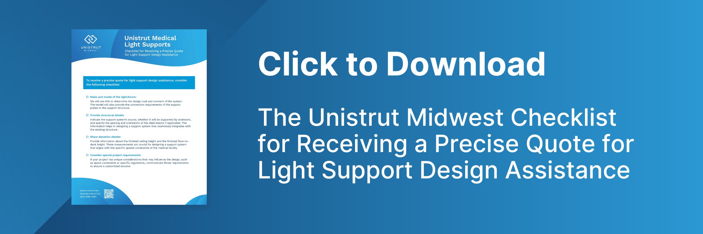 Unistrut Midwest Medical Light Support Quote Checklist